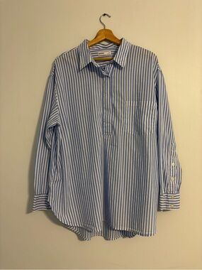 Sonoma Goods for Life Blue & White Striped Oversized Button-Up Shirt - XL